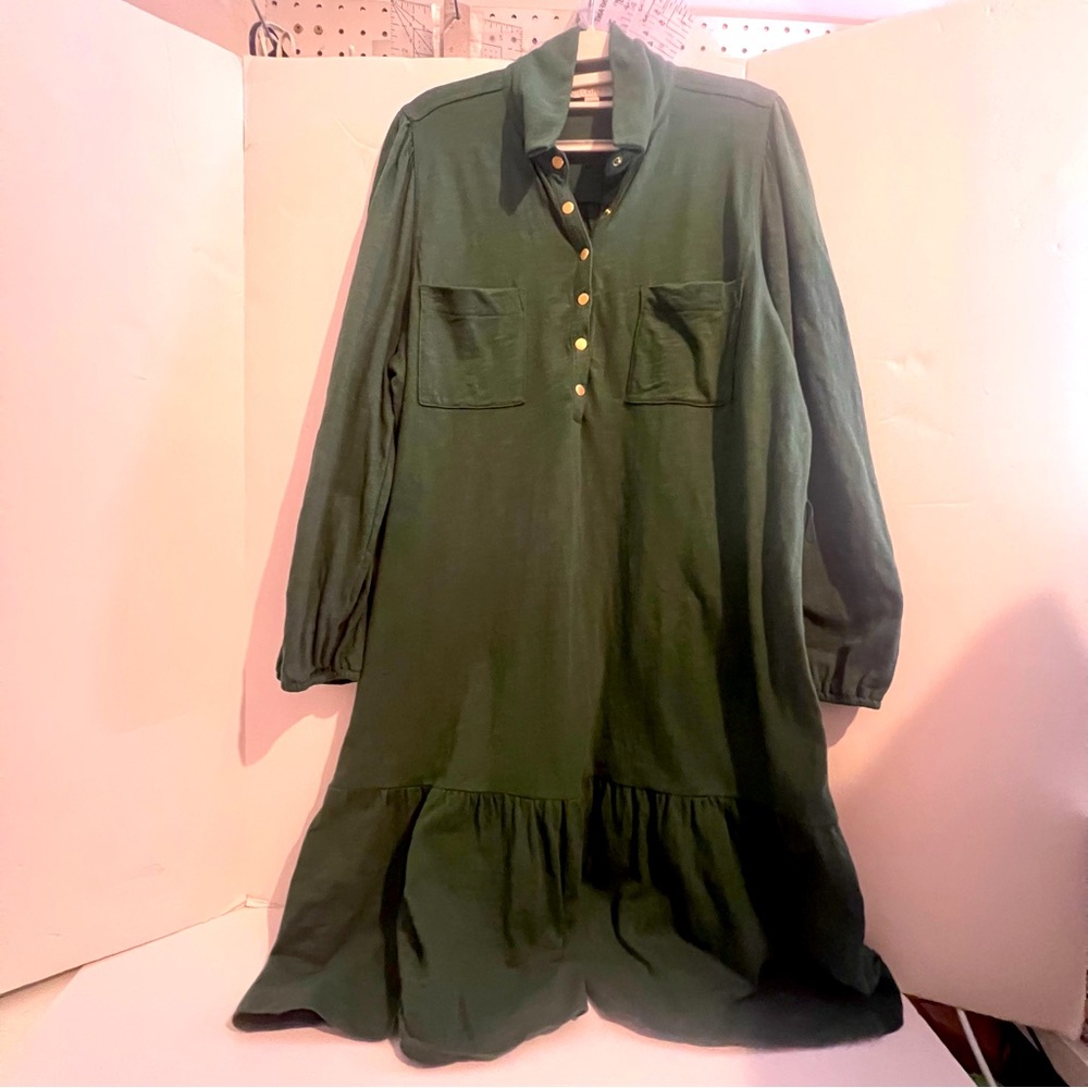 Women’s Long Sleeve Shirtdress, LOFT, Green, Size XLP